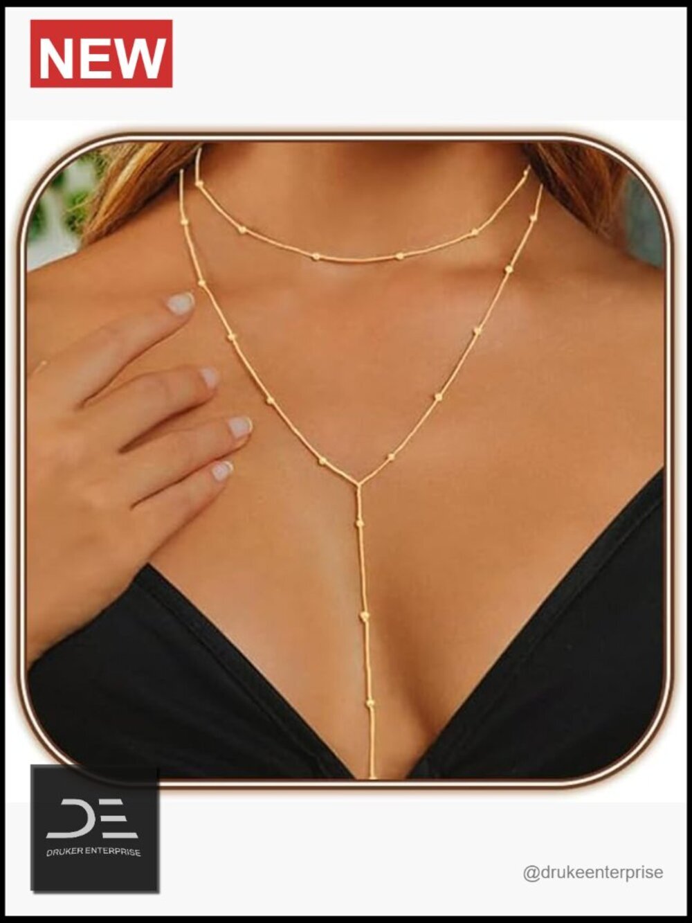 Y-Shaped Layered Beaded Chain Drop Necklace
